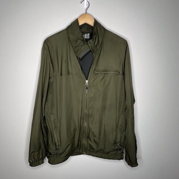 REI Jacket Mens Sz L Outdoor Softshell Lined Hidden Hood Green Full Zip - Picture 1 of 16